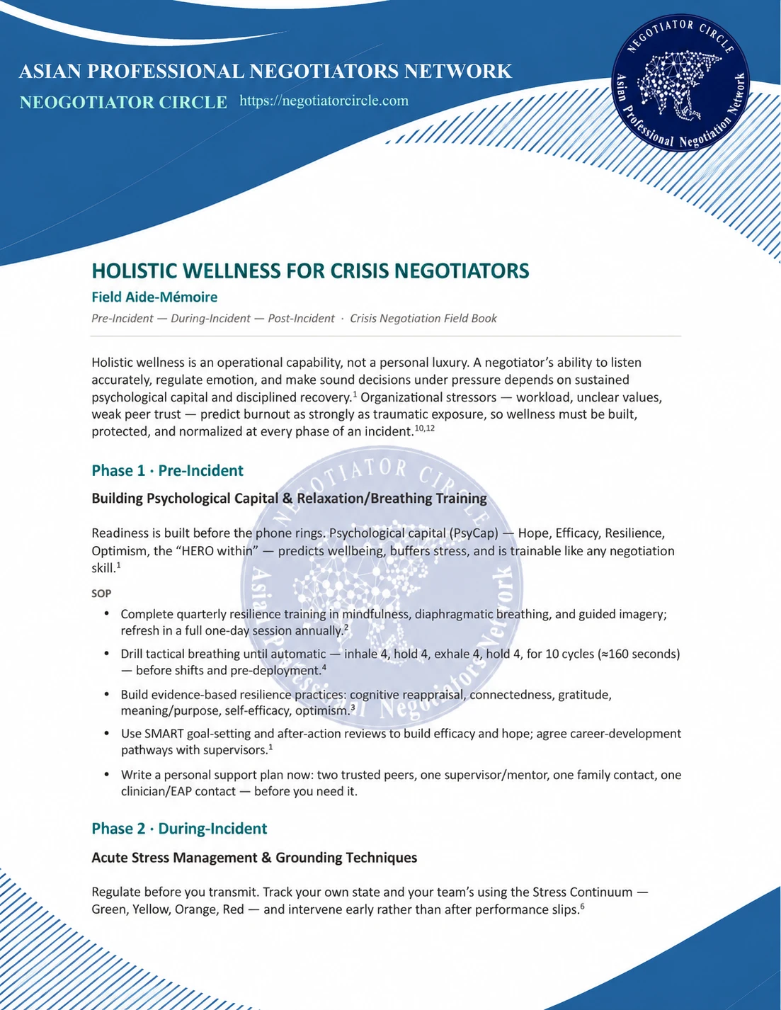 Cover of the Holistic Wellness for Crisis Negotiators field guide